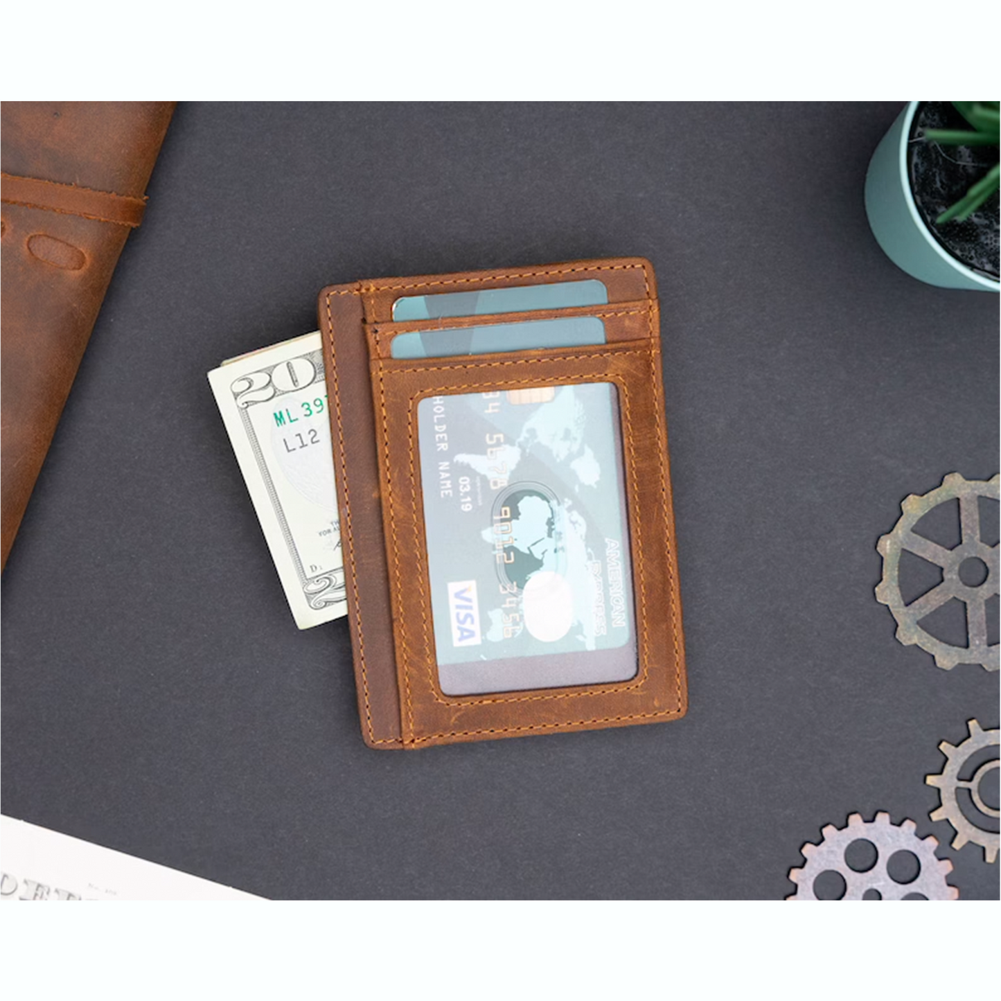 Personalized Slim Wallet, Fathers Day Gift, Minimalist Leather Card holder