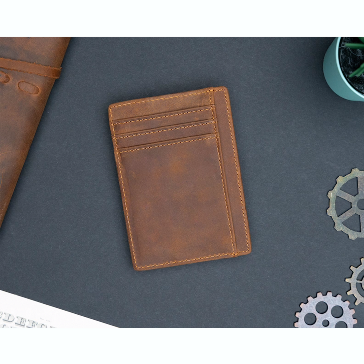 Personalized Slim Wallet, Fathers Day Gift, Minimalist Leather Card holder