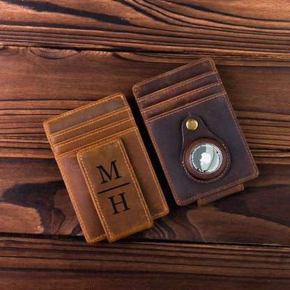 Mens Leather Money Clip Personalized, Slim wallet with money clip, Leather Money Clip Gifts for Men Gift for Husband, Thin Wallet for men