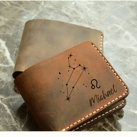 Leo gifts, Leo Sign, Leo Birthday Gift, Leo Zodiac, Leo Gift For Women, Leo gift For Him, Men and Women Gift, Hand stitched, Leather Wallet
